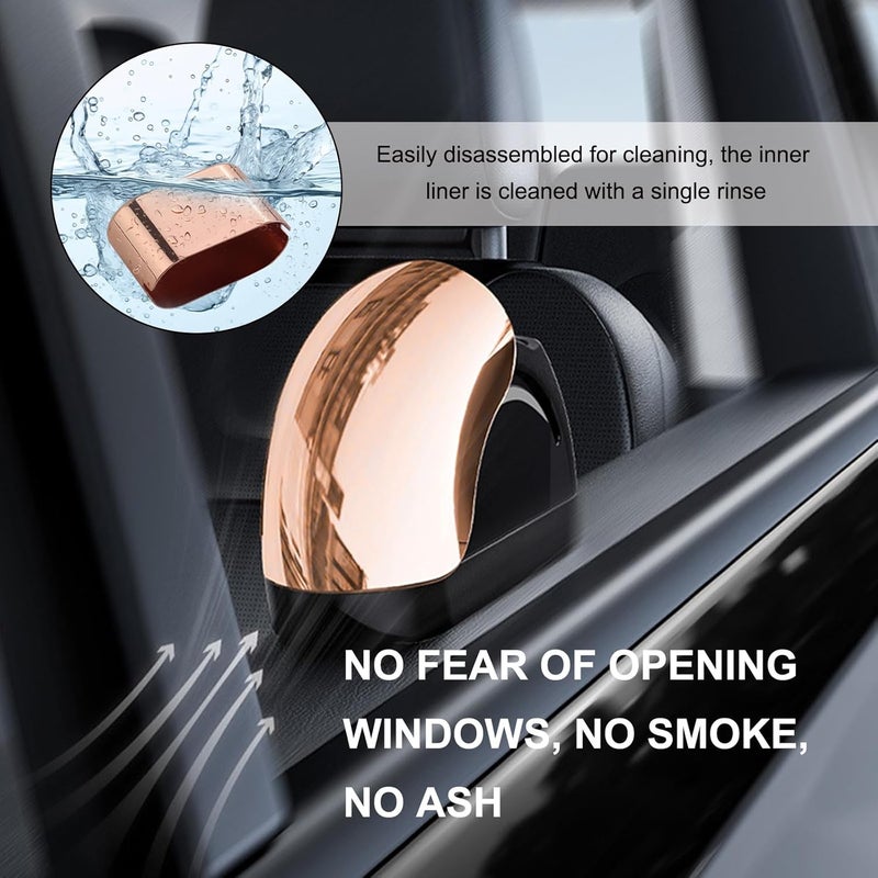 Wevdn Car Ashtray with Lid, Portable Smokeless Automotive Ashtray with LED Light, Windproof, Modern Style, Black & Golden - Image 5